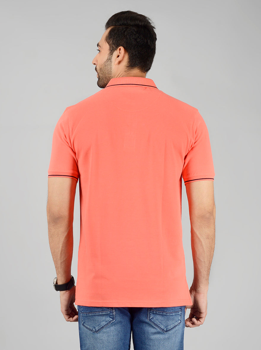 Light Orange Solid Slim Fit Polo T-Shirt | JB Sport