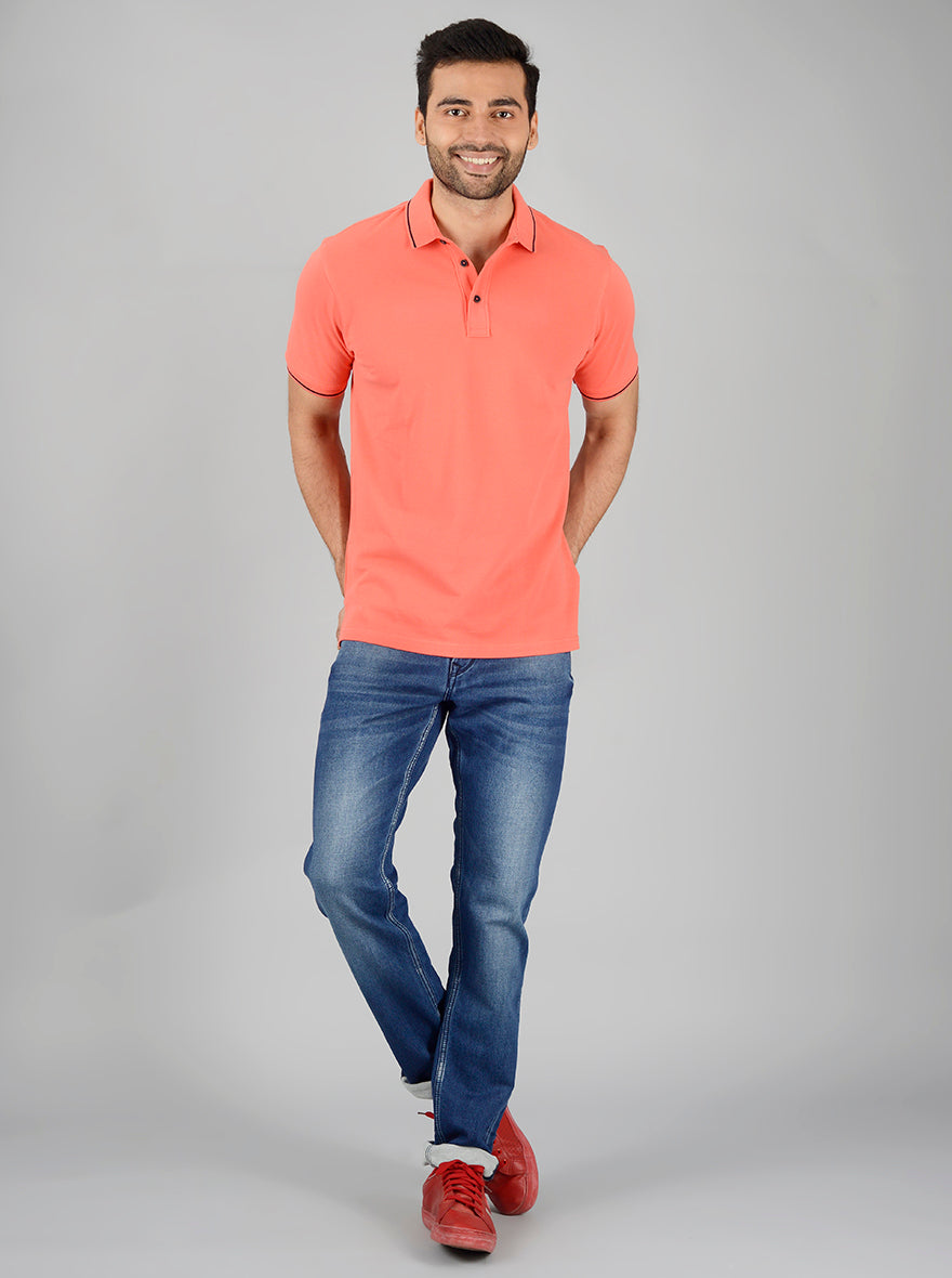 Light Orange Solid Slim Fit Polo T-Shirt | JB Sport