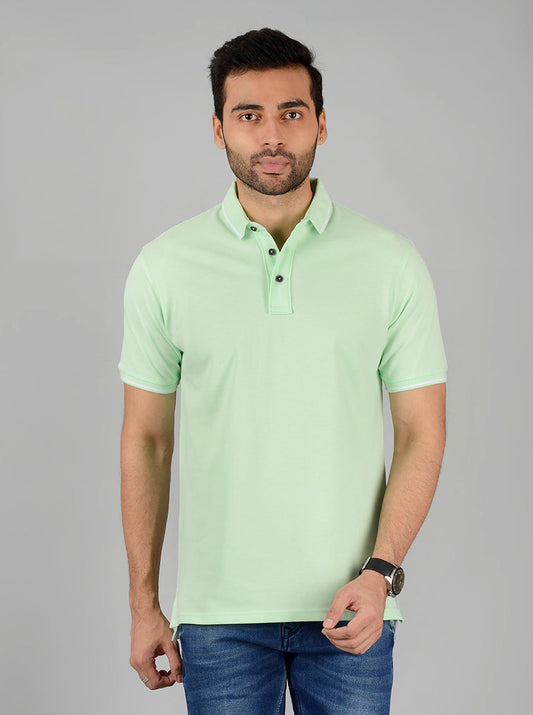 Light Green Solid Slim Fit Polo T-Shirt | JB Sport