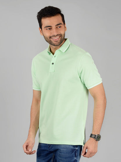 Light Green Solid Slim Fit Polo T-Shirt | JB Sport