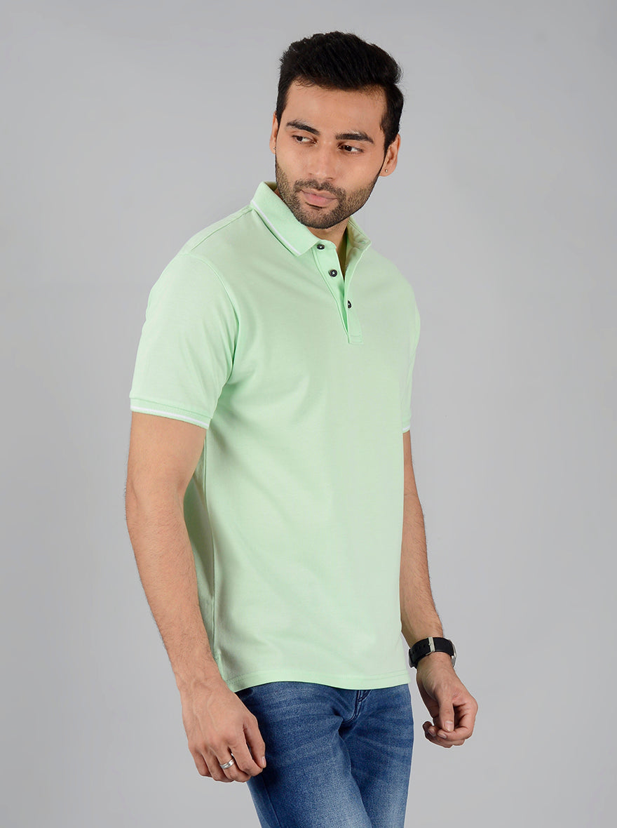Light Green Solid Slim Fit Polo T-Shirt | JB Sport