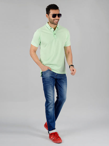 Light Green Solid Slim Fit Polo T-Shirt | JB Sport