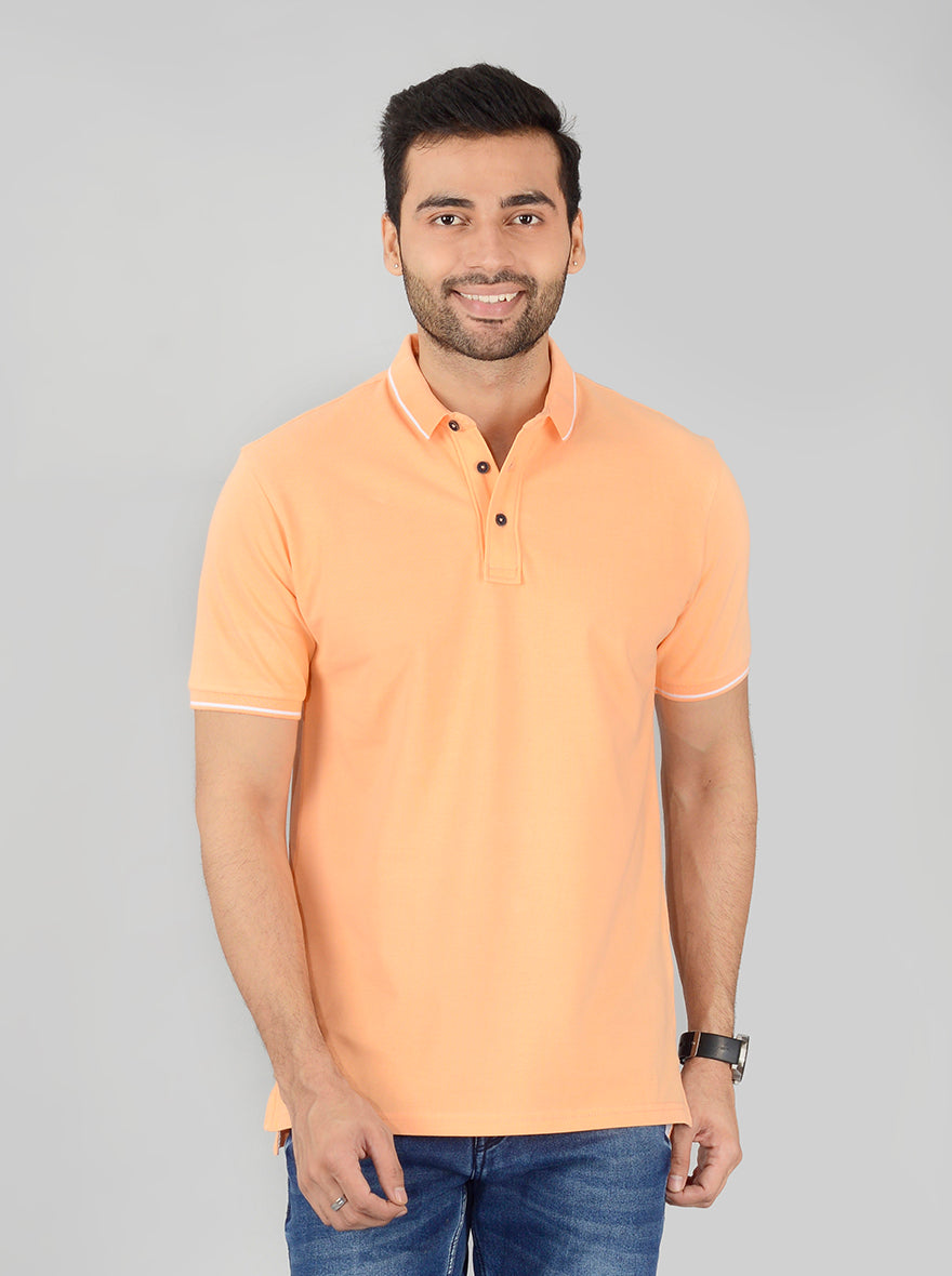Peach Solid Slim Fit Polo T-Shirt | JB Sport