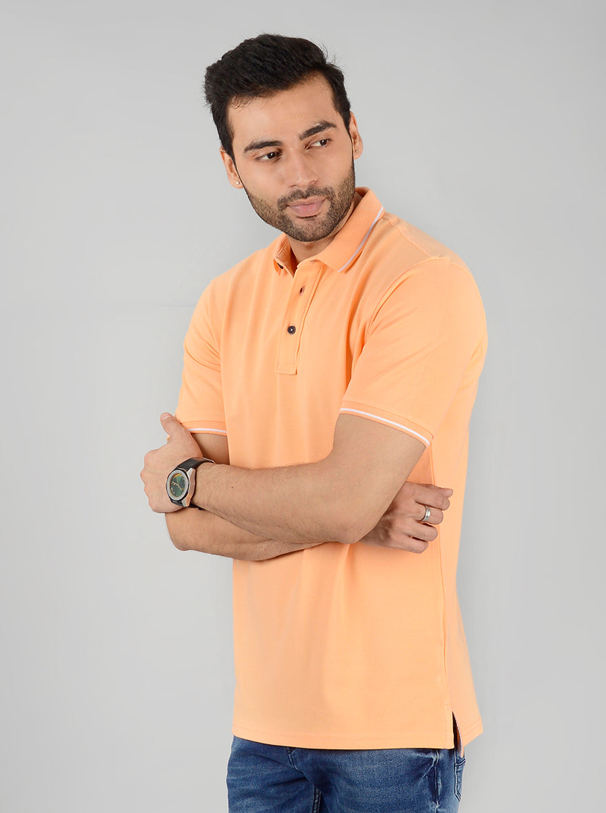 Peach Solid Slim Fit Polo T-Shirt | JB Sport
