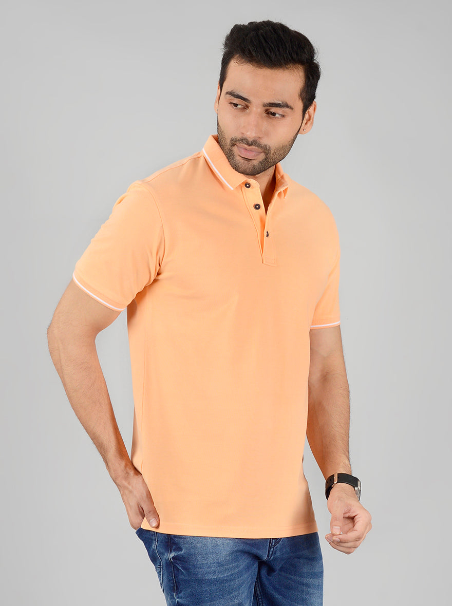 Peach Solid Slim Fit Polo T-Shirt | JB Sport