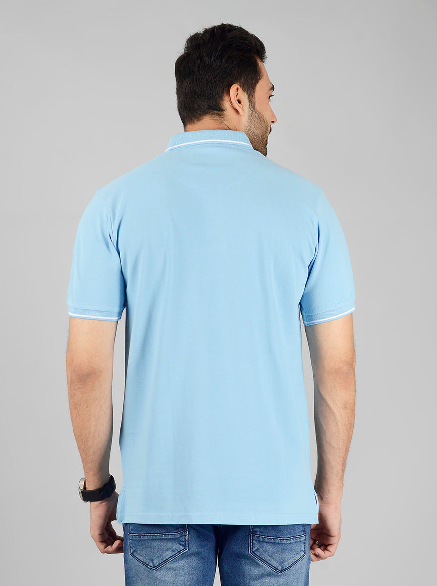 Sky Blue Solid Slim Fit Polo T-Shirt | JB Sport