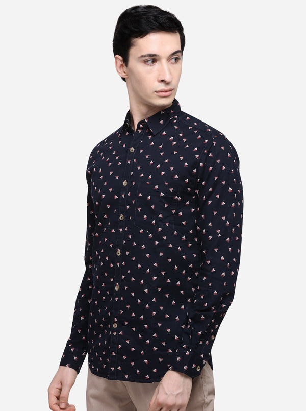 Indigo Blue Printed Slim Fit Casual Shirt | Greenfibre