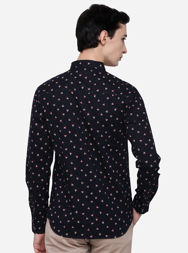 Indigo Blue Printed Slim Fit Casual Shirt | Greenfibre