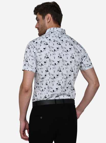 Light Grey Printed Slim Fit Casual Shirt | JadeBlue