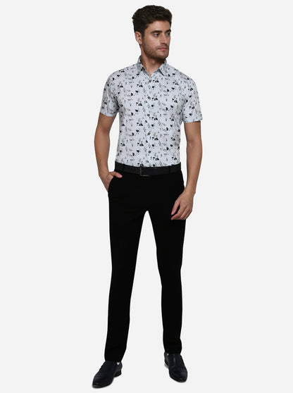 Light Grey Printed Slim Fit Casual Shirt | JadeBlue