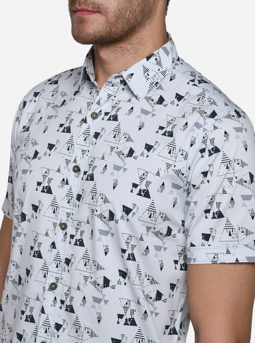 Light Grey Printed Slim Fit Casual Shirt | JadeBlue