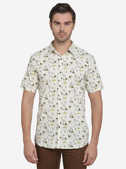 Light Green Printed Slim Fit Casual Shirt | JadeBlue