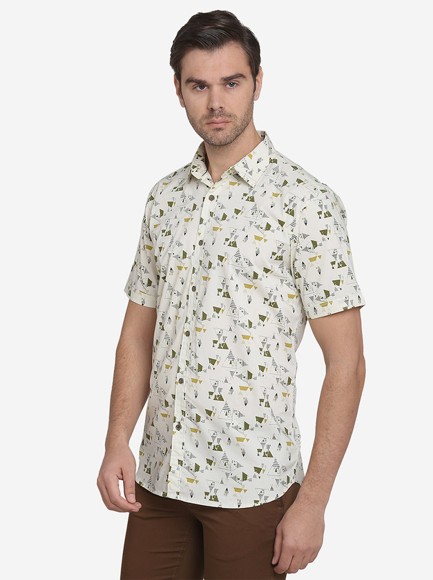 Light Green Printed Slim Fit Casual Shirt | JadeBlue