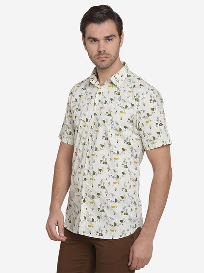 Light Green Printed Slim Fit Casual Shirt | JadeBlue