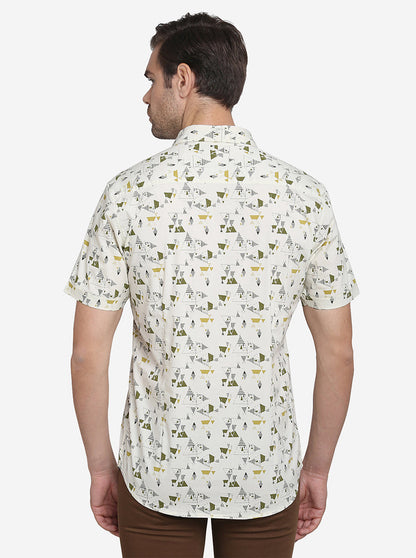 Light Green Printed Slim Fit Casual Shirt | JadeBlue