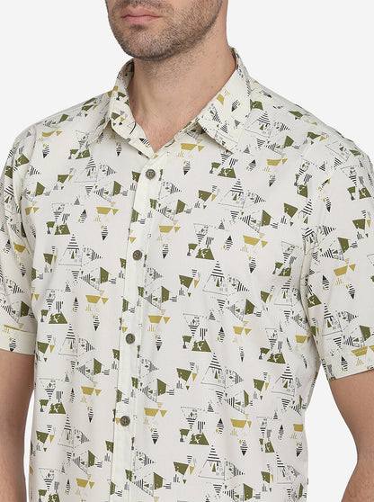 Light Green Printed Slim Fit Casual Shirt | JadeBlue