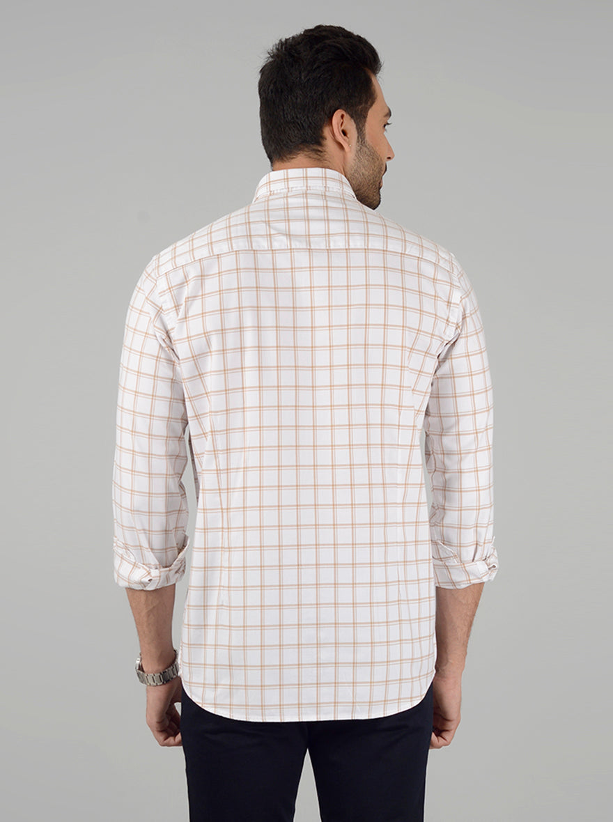 Cream Checked Slim Fit Casual Shirt | Greenfibre