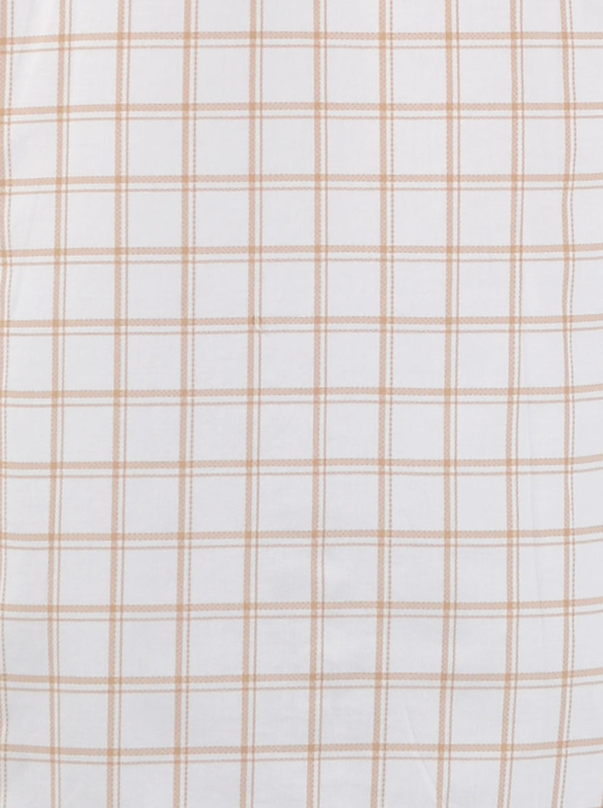Cream Checked Slim Fit Casual Shirt | Greenfibre