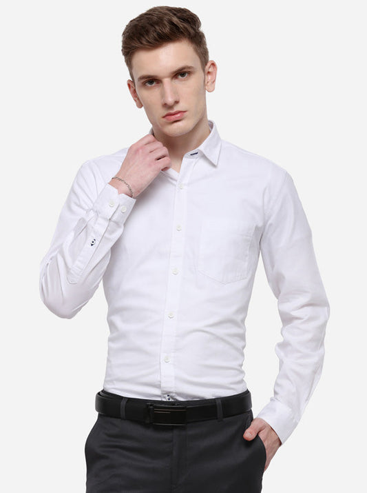 White Solid Smart Fit Casual Shirt | Greenfibre