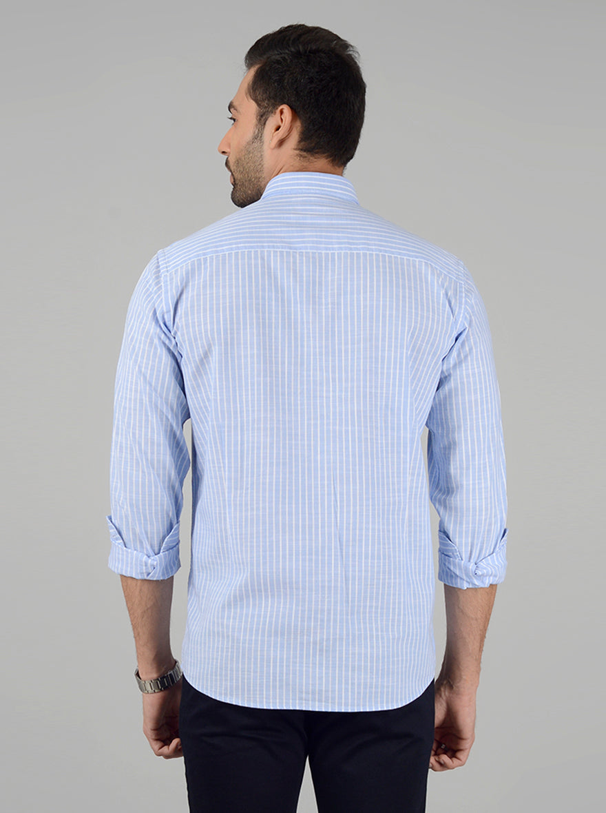 White and Blue Striped Slim Fit Casual Shirt | Greenfibre