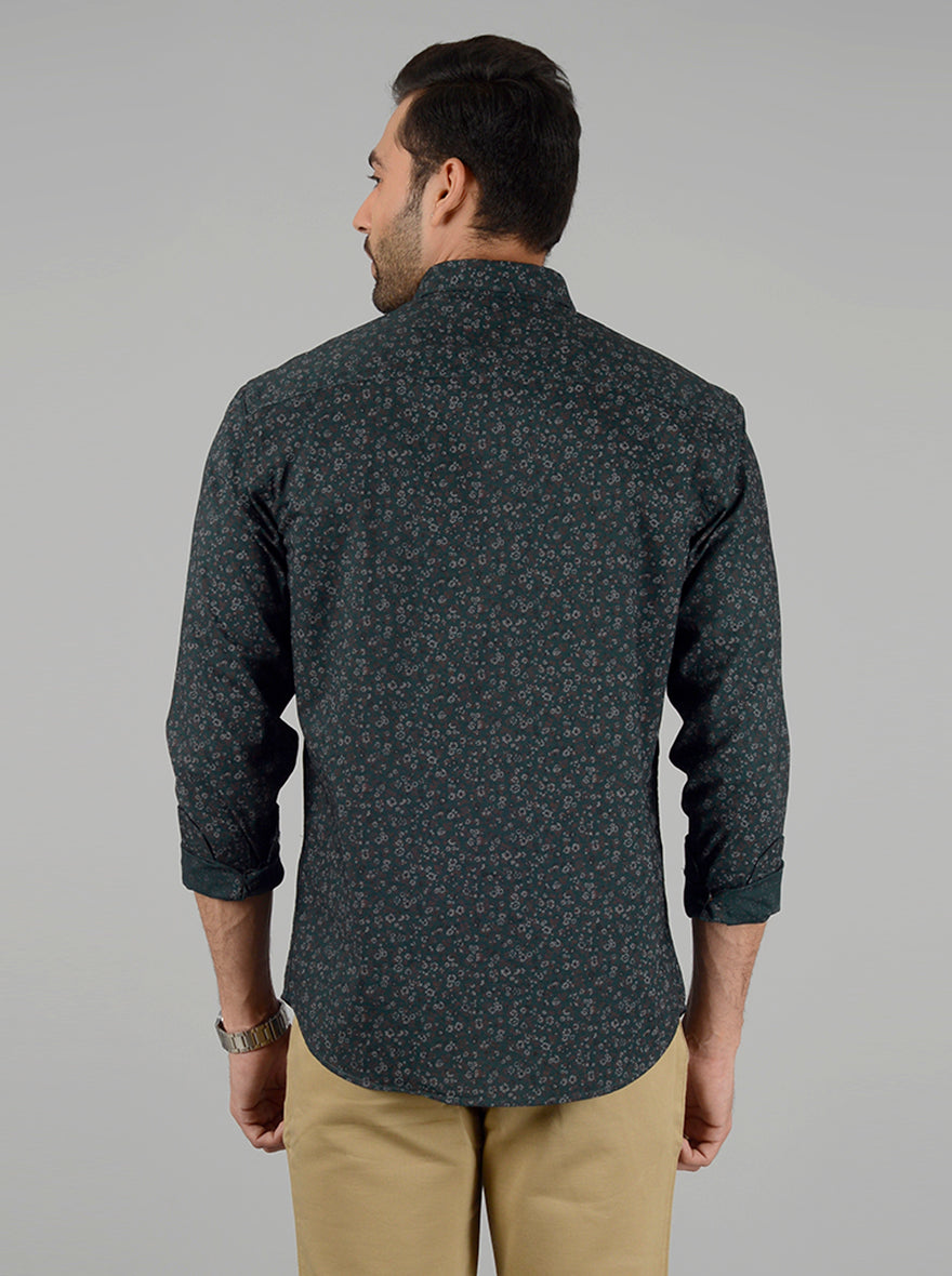 Olive Green Printed Classic Fit Casual Shirt | Greenfibre