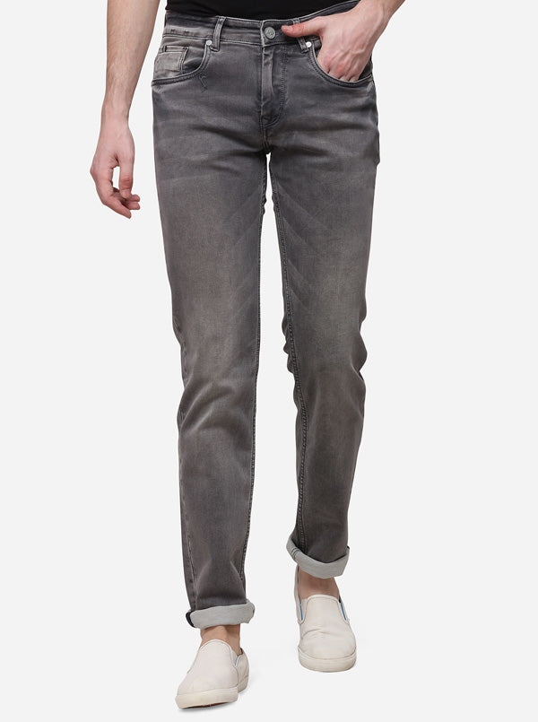 Silver Grey Slim Fit Solid Jeans | JB Sport