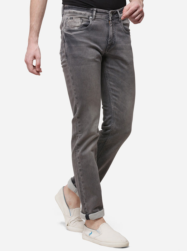 Silver Grey Slim Fit Solid Jeans | JB Sport