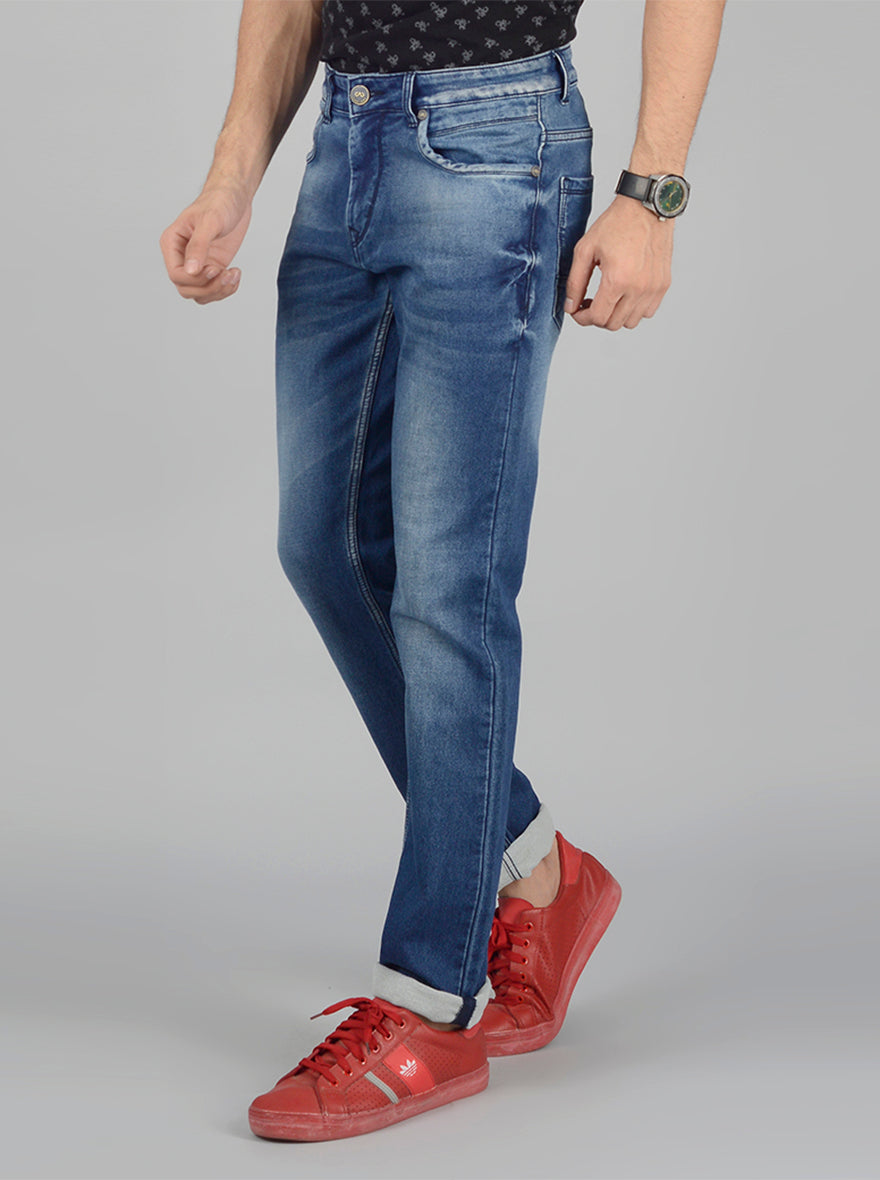 Dark Blue Washed Straight Fit Jeans | JB Sport
