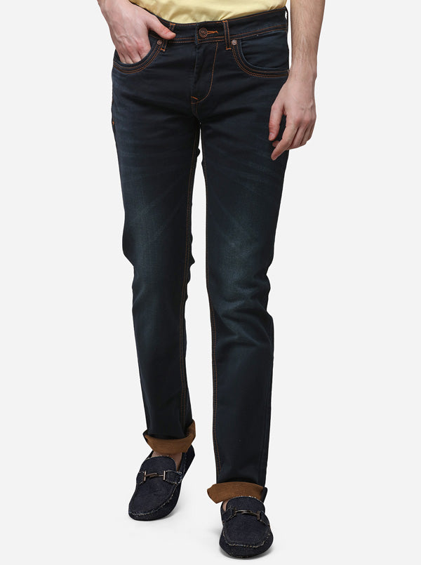 Dark Blue Solid Slim Fit Jeans | JB Sport