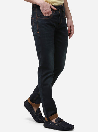 Dark Blue Solid Slim Fit Jeans | JB Sport