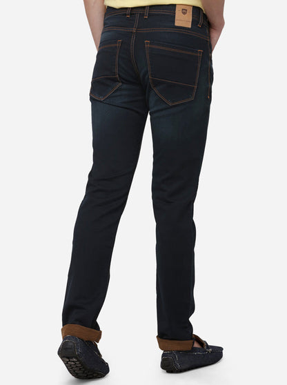 Dark Blue Solid Slim Fit Jeans | JB Sport