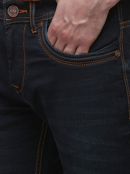 Dark Blue Solid Slim Fit Jeans | JB Sport