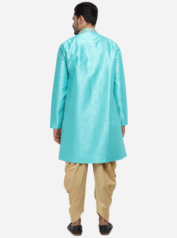 Turquoise Blue & Golden Semi Indowestern | Azania