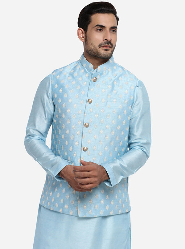 Powder Blue Kurta Set with Powder Blue Jacket | Siddhesh Chauhan