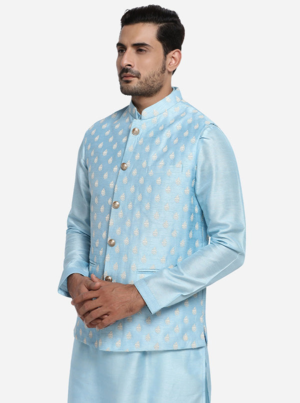 Powder Blue Kurta Set with Powder Blue Jacket | Siddhesh Chauhan