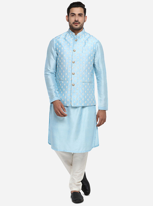 Powder Blue Kurta Set with Powder Blue Jacket | Siddhesh Chauhan