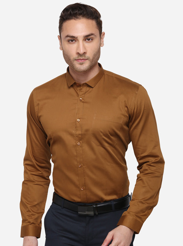 Brown Solid Slim Fit Party Wear Shirt | Greenfibre