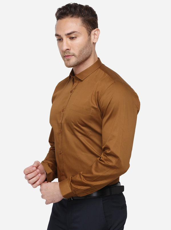 Brown Solid Slim Fit Party Wear Shirt | Greenfibre