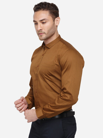Brown Solid Slim Fit Party Wear Shirt | Greenfibre