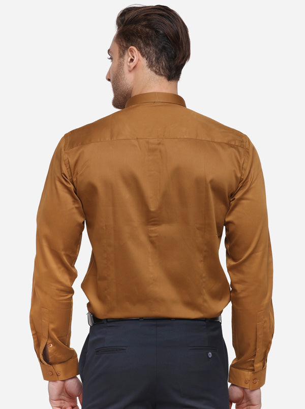 Brown Solid Slim Fit Party Wear Shirt | Greenfibre