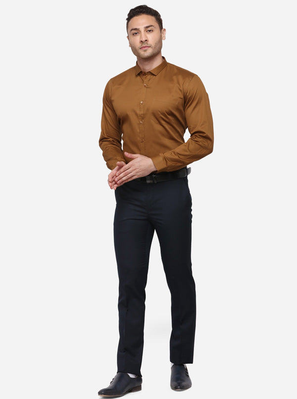Brown Solid Slim Fit Party Wear Shirt | Greenfibre