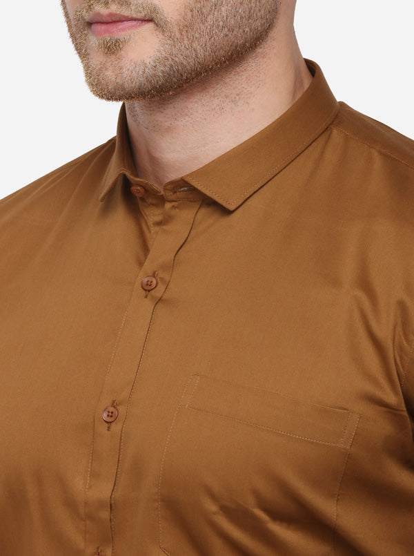 Brown Solid Slim Fit Party Wear Shirt | Greenfibre