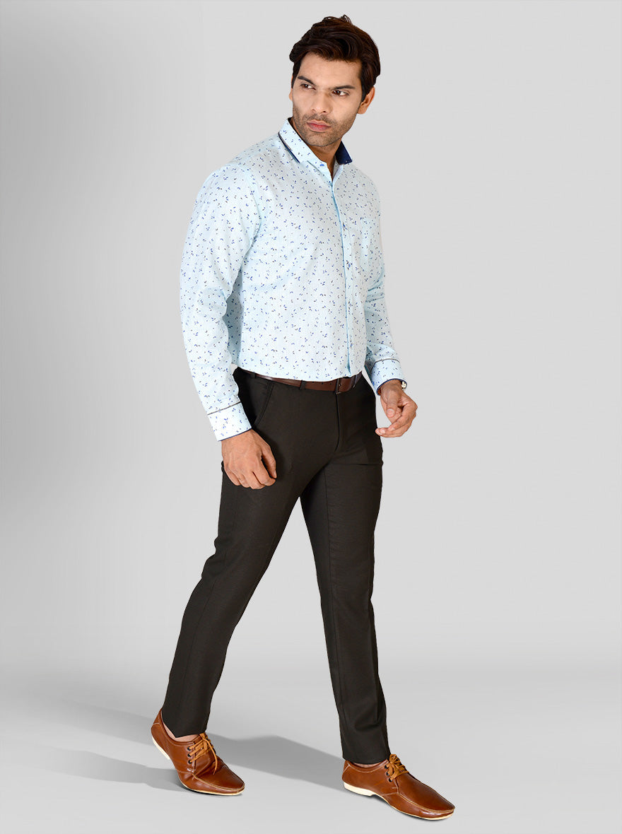 Sky Blue Printed Slim Fit Party Wear Shirt | Greenfibre