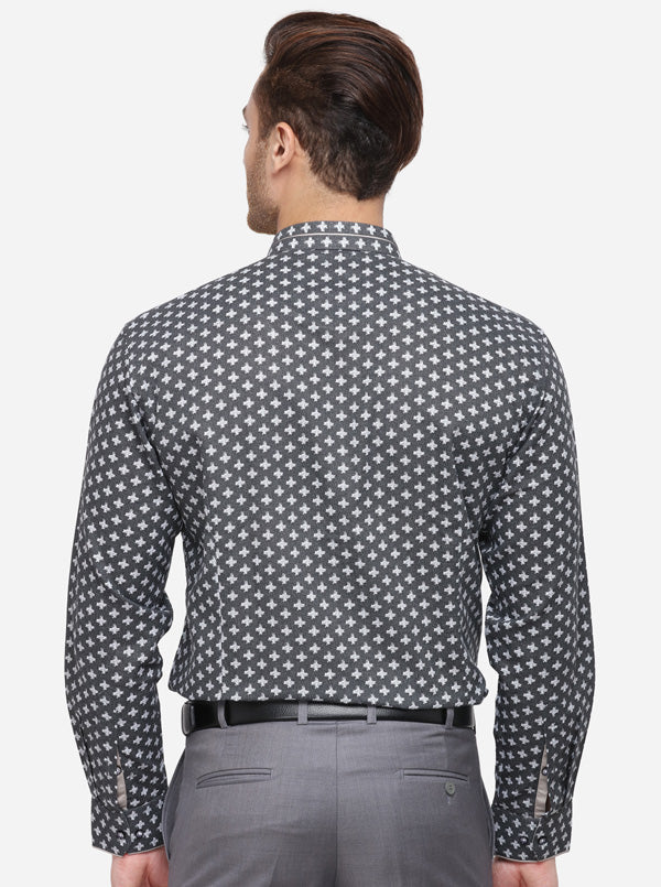 Grey & White Printed Slim Fit Party Wear Shirt | JB Studio