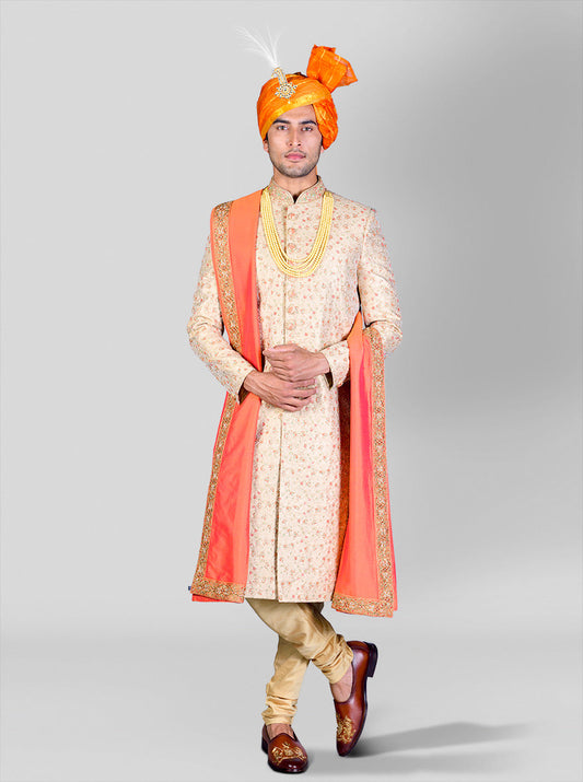 Beige & Pink Sherwani | Azania