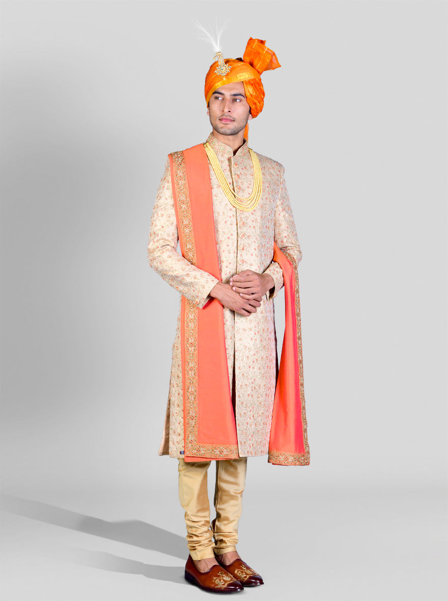 Beige & Pink Sherwani | Azania