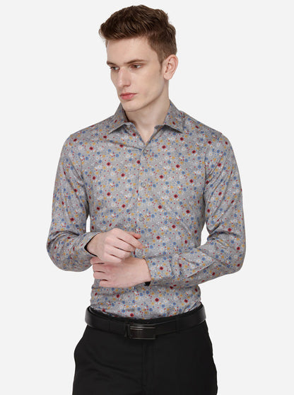 Grey Printed Slim Fit Party Wear Shirt | Wyre