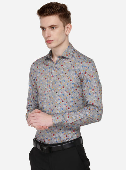 Grey Printed Slim Fit Party Wear Shirt | Wyre