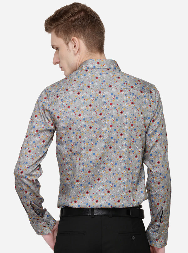 Grey Printed Slim Fit Party Wear Shirt | Wyre
