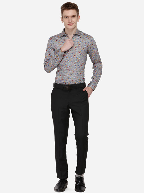 Grey Printed Slim Fit Party Wear Shirt | Wyre